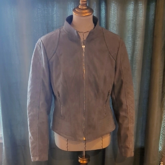 BB Dakota Jackets & Blazers - BB Dakota Gray Moto Jacket with Suede Texture and Fitted Silhouette